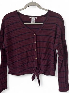 Caution To The Wind Burgundy and Navy Striped Knit Sweater